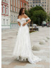 Off Shoulder Ivory Lace Chiffon Airy Wedding Dress